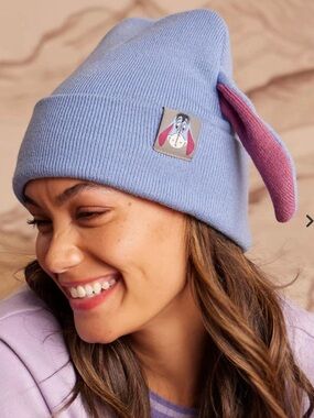 Disney Light Blue Knit Beanie with Pink Ear Accent - Eeyore Patch
